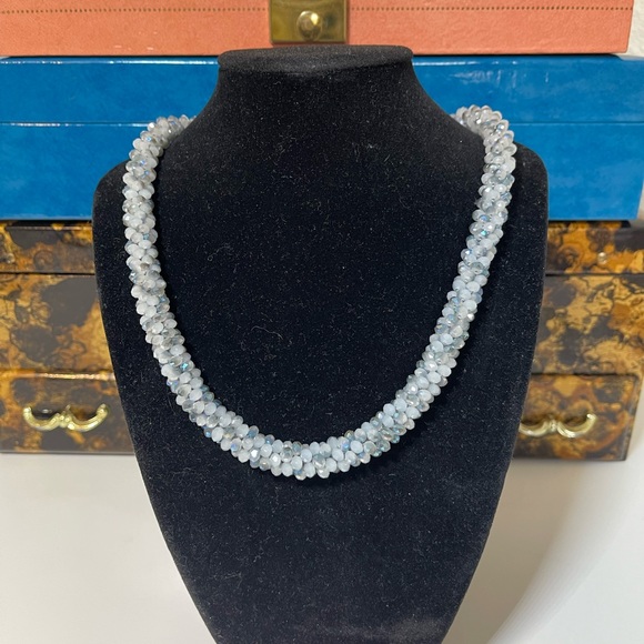Blue Beaded Crochet Collar Necklace - Picture 1 of 4
